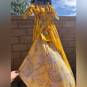 Yellow Paisley Maxi Dress with attached shorts